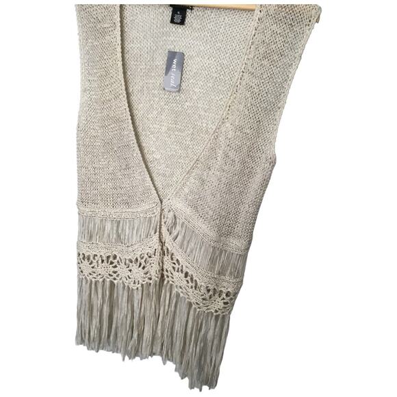 New Wet Seal Sweater Vest Womens XL Fringe Crochet Boho Festival Hippie Oatmeal - Picture 6 of 10